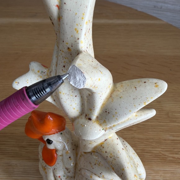 Pair Of 12" Tall Cream/yellow/orange Speckle MCM Rooster And Hen (hen Damaged) - Picture 16 of 16